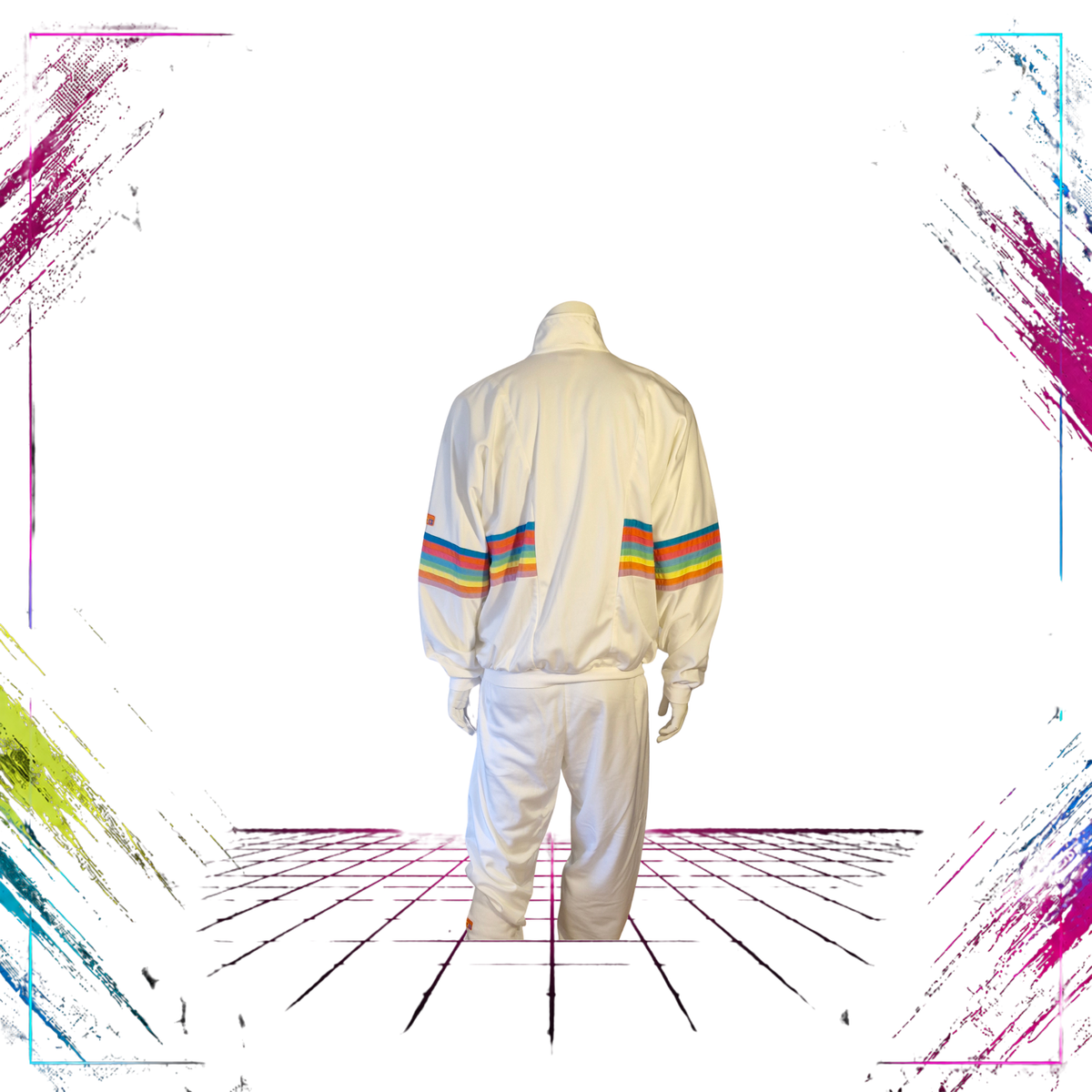 1980s/90s Torstai Club A Rainbow Cyber tracksuit set — back view, pristine vintage condition, size XL — ThePlugOfVintage