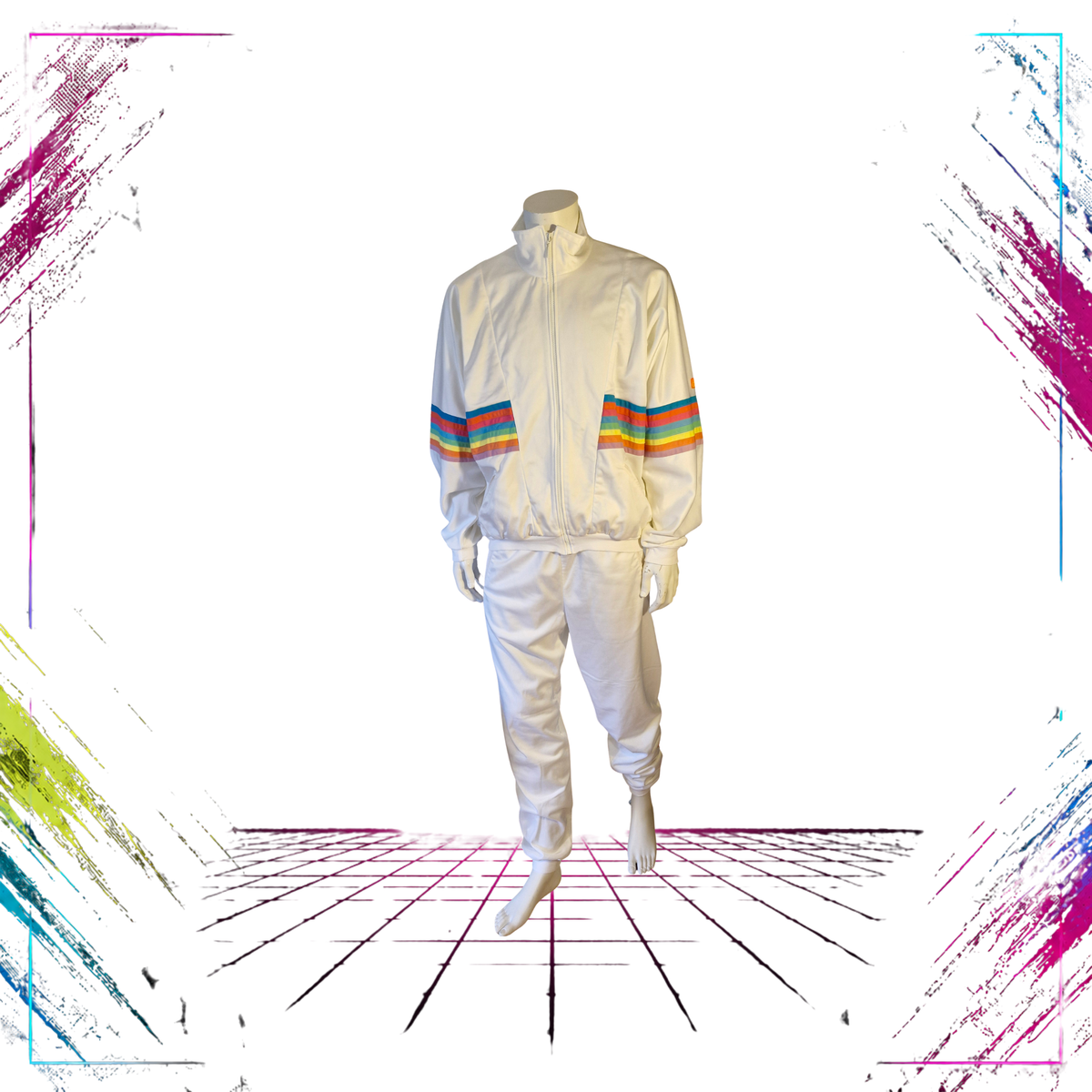 1980s/90s Torstai Club A Rainbow Cyber tracksuit set — front close-up, multicolour cyber print, size XL — ThePlugOfVintage