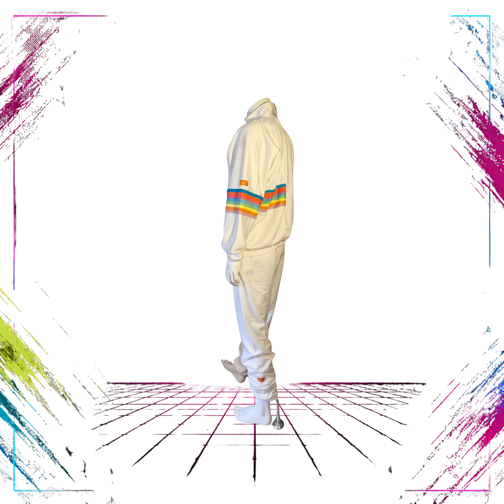 1980s/90s Torstai Club A Rainbow Cyber tracksuit set — left side view, Made in Finland, size XL — ThePlugOfVintage