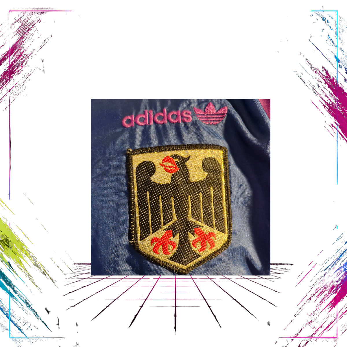 Adidas DFB track jacket — Adidas trefoil logo close-up, 1990/92 player issue — ThePlugOfVintage