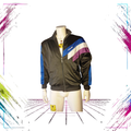 Archival mid-90s Adidas asymmetric colourblock track jacket — front view, black/blue/white/purple — Size S — ThePlugOfVintage