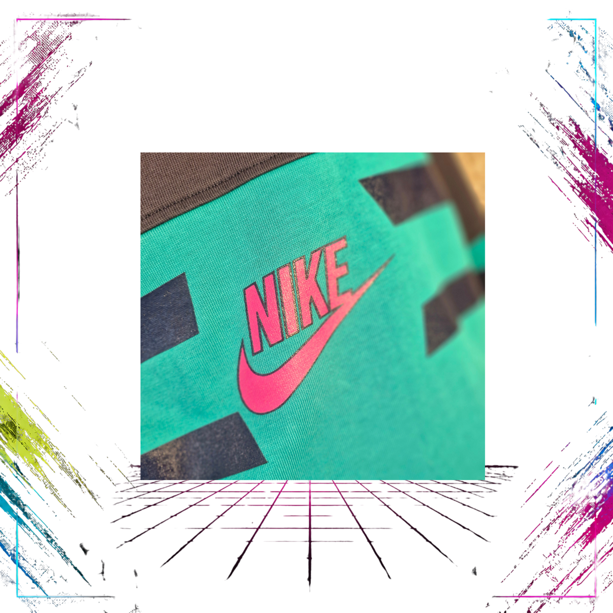 Late 80s Nike Grey Tag Oregon cotton hoodie — Oregon graphic detail, turquoise & pink print — ThePlugOfVintage