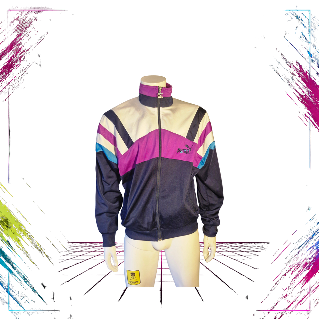 Late 80s Puma colourblock track jacket — front closed view — Sultrade Oy — ThePlugOfVintage