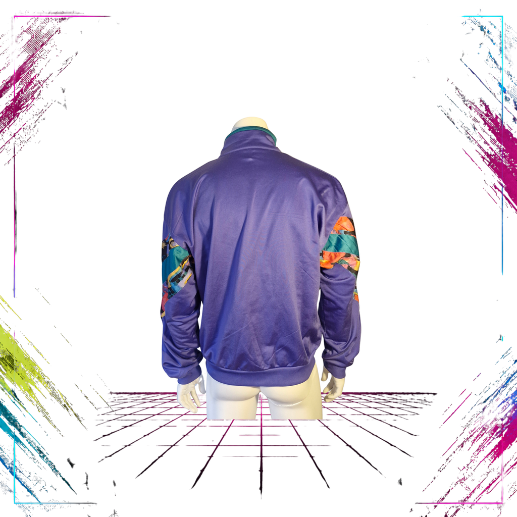 Early 90s Panther Sportswear abstract cyber splash track jacket — back view, purple/green/multicolour — ThePlugOfVintage