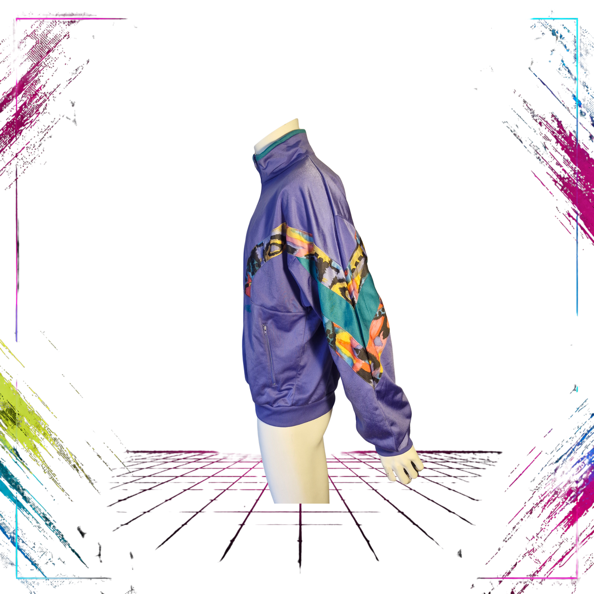 Early 90s Panther Sportswear abstract cyber splash track jacket — side view detail — ThePlugOfVintage