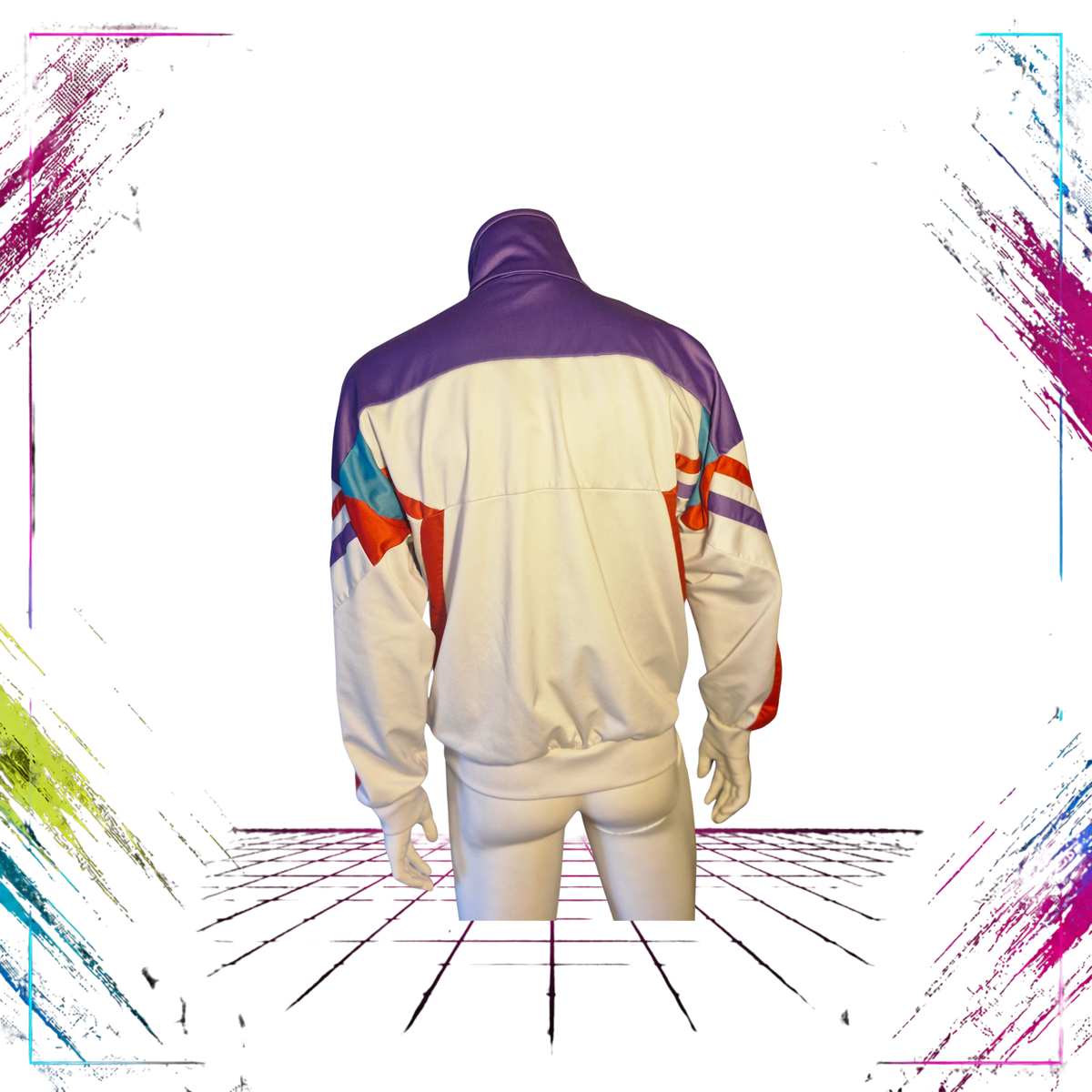 Late 80s Bagheera Sweden colourblock track jacket — back view, white/turquoise/red/purple — ThePlugOfVintage