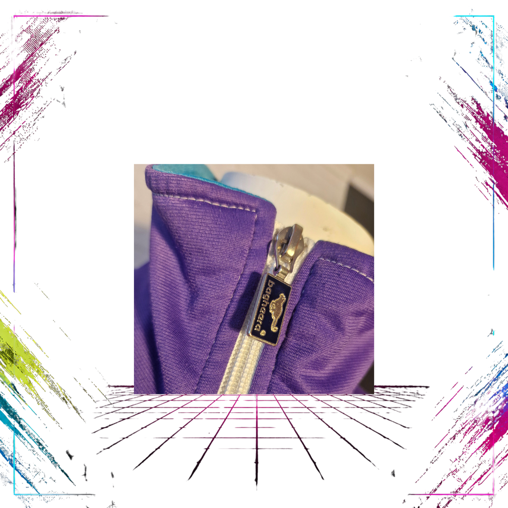Late 80s Bagheera Sweden colourblock track jacket — zipper detail, white/purple — ThePlugOfVintage