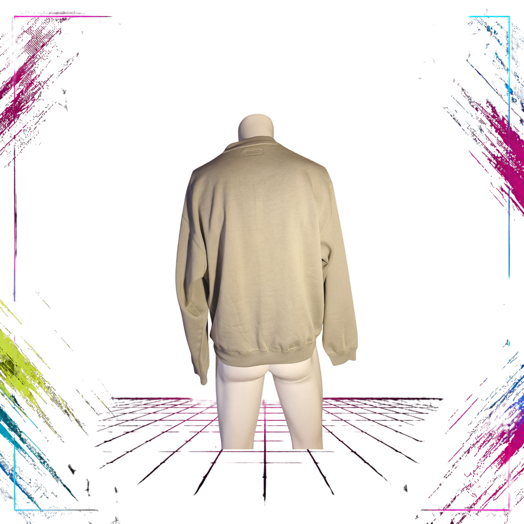 Late 90s Reebok Essentials embroidered heavyweight crewneck — back view, grey/olive-green, oversize S — ThePlugOfVintage