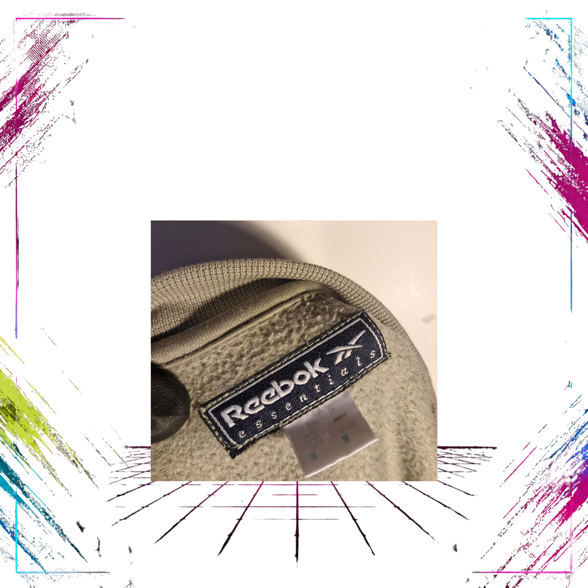 Late 90s Reebok Essentials embroidered heavyweight crewneck — label detail, vintage authenticity — ThePlugOfVintage