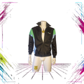 Mid 90s NESTE Oil Finland corporate track jacket — front open view, black/green/turquoise — Size S — ThePlugOfVintage
