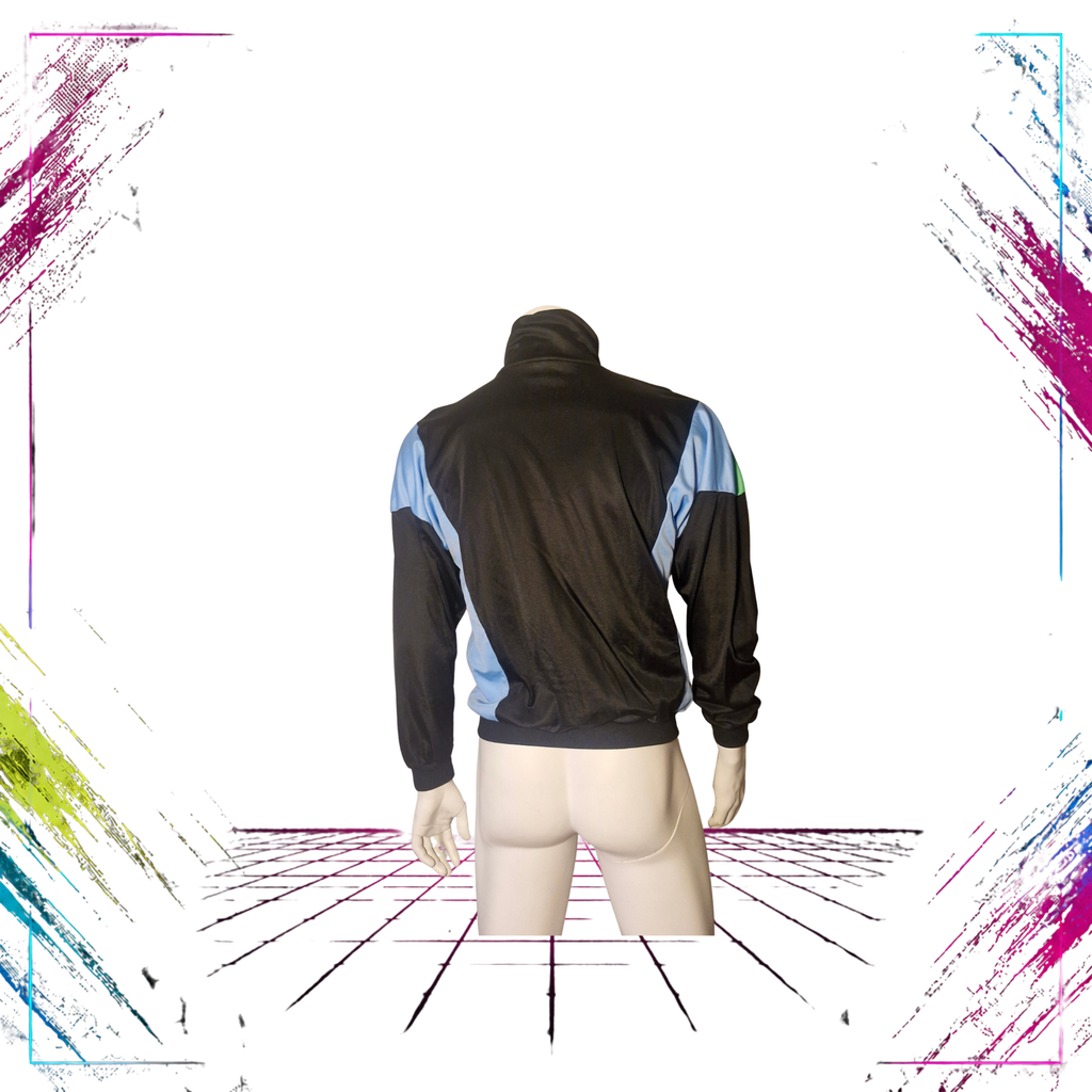 Mid 90s NESTE Oil Finland corporate track jacket — back view, black/green/turquoise — ThePlugOfVintage
