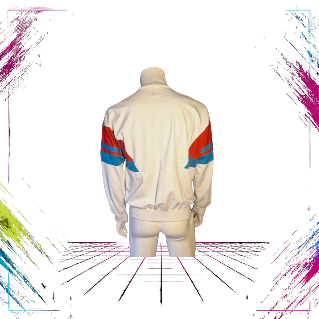 Mid 80s Adidas colourblock track jacket — back view, white/red/light blue — Made in West Germany — ThePlugOfVintage