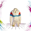 Mid 80s Adidas colourblock track jacket — front view, white/red/light blue — Made in West Germany — Size S — ThePlugOfVintage