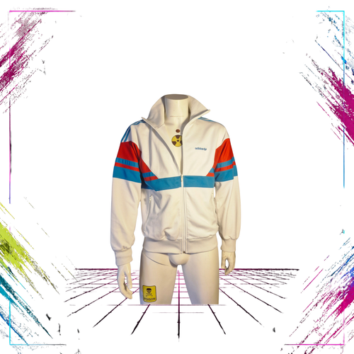 Mid 80s Adidas colourblock track jacket — front view, white/red/light blue — Made in West Germany — Size S — ThePlugOfVintage