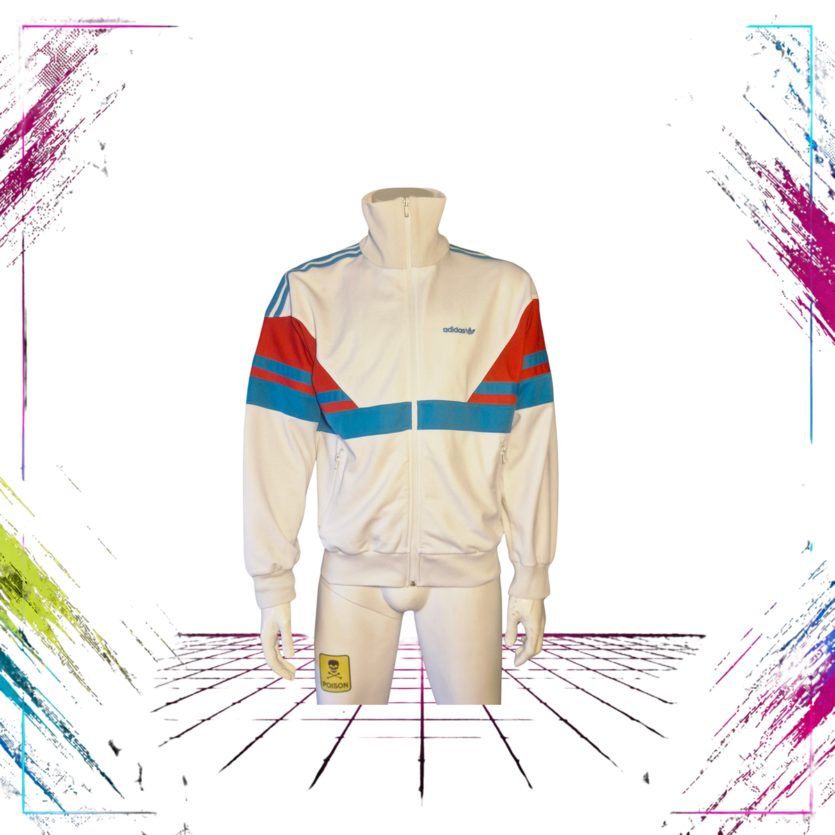 Mid 80s Adidas colourblock track jacket — front closed view — Made in West Germany — ThePlugOfVintage