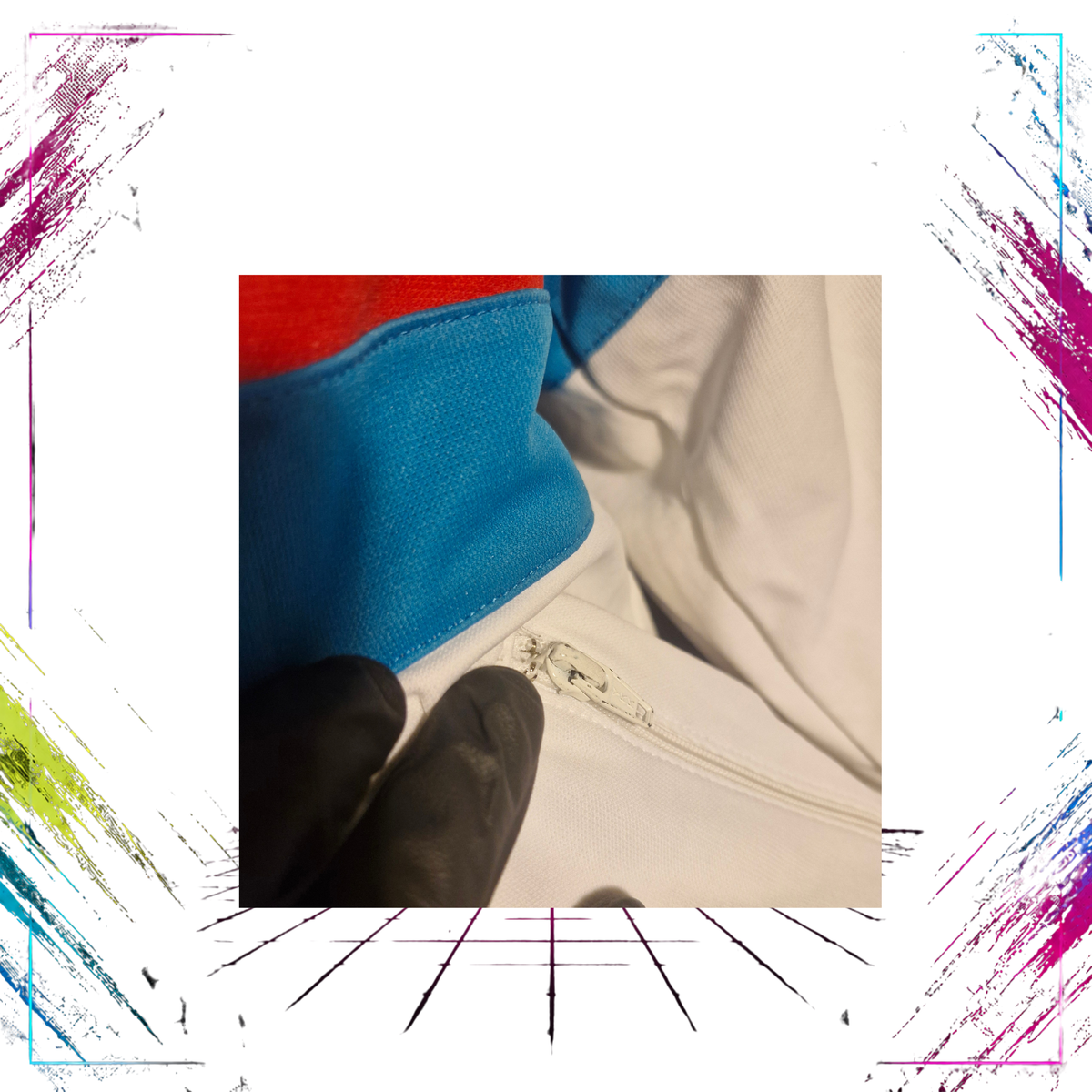 Mid 80s Adidas colourblock track jacket — pocket zipper fault detail, honest condition documentation — ThePlugOfVintage