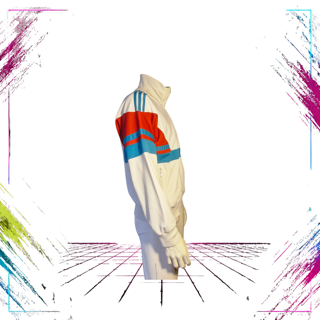 Mid 80s Adidas colourblock track jacket — side view, white/red/light blue — Made in West Germany — ThePlugOfVintage