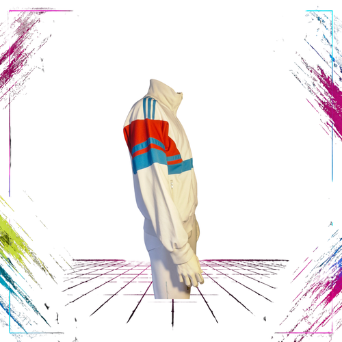 Mid 80s Adidas colourblock track jacket — side view, white/red/light blue — Made in West Germany — ThePlugOfVintage