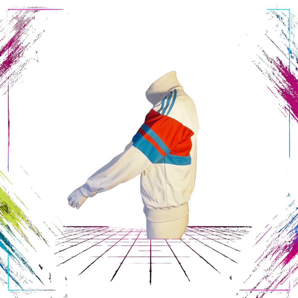 Mid 80s Adidas colourblock track jacket — side detail, three-stripe panelling — Made in West Germany — ThePlugOfVintage