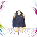 Mid 90s Diadora Light Your Fire logo-tape track jacket — front open view, dark navy/white/grey/red — Size M — ThePlugOfVintage
