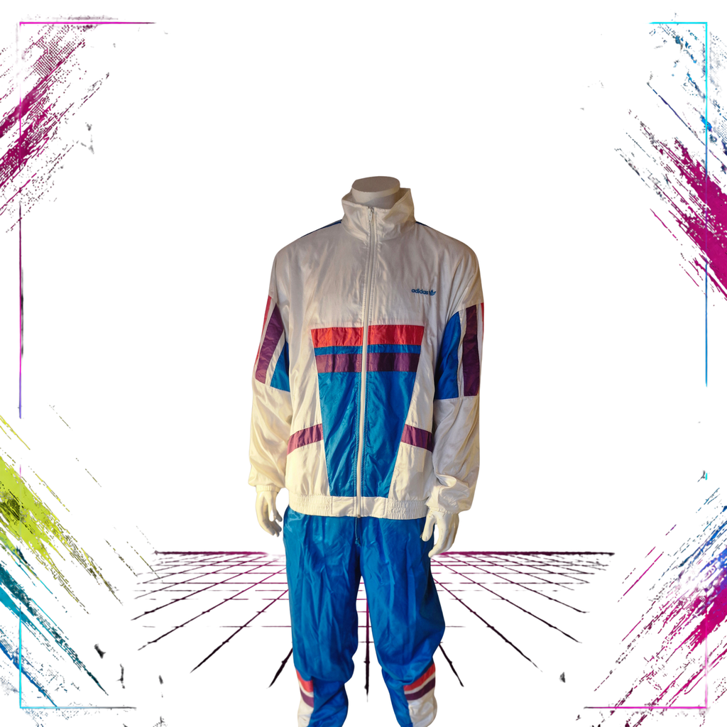 Adidas white colorful windbreaker jacket 90s vintage sportswear front – ThePlugOfVintage
