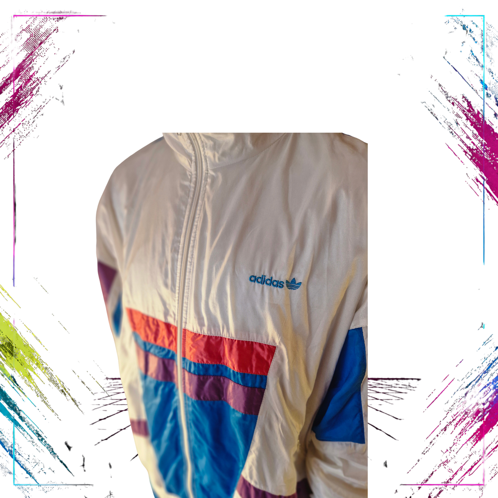 Adidas white windbreaker 90s ultra rare color combination detail – ThePlugOfVintage
