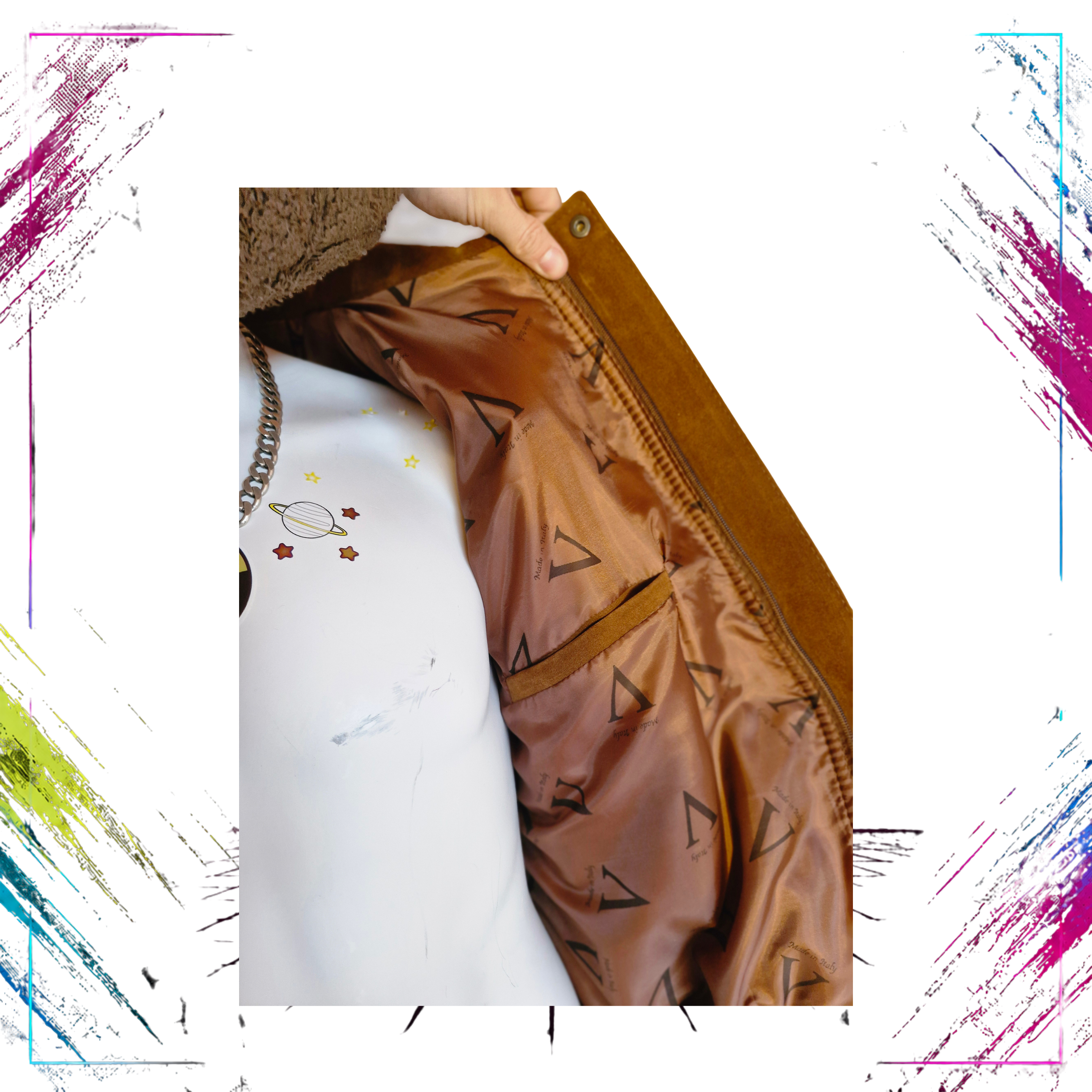 Collection V Made in Italy Vintage Suede Jacket 70s-90s insidepocket -theplugofvintage