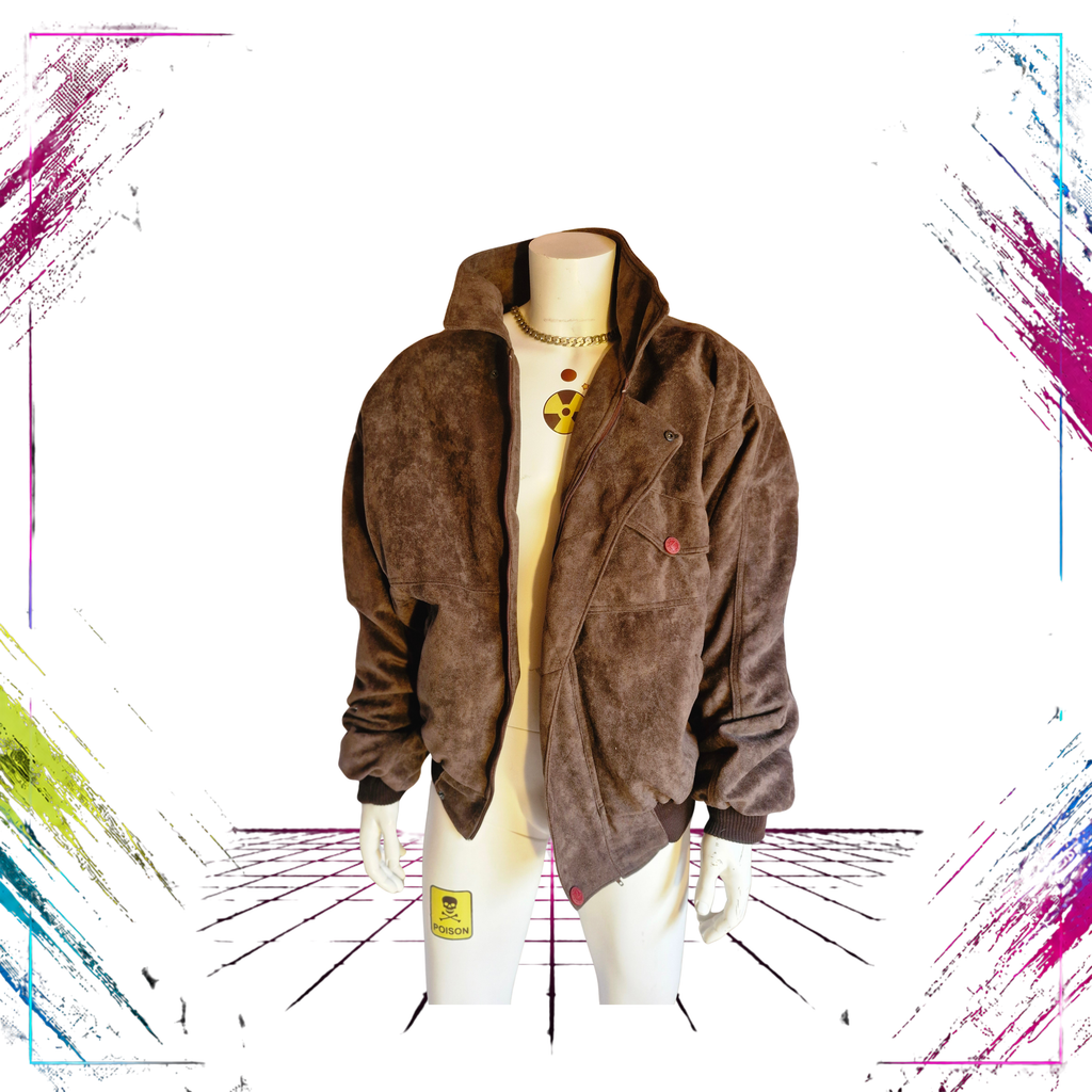 Collection V Made in Italy Vintage Suede Bomber Jacket 70s-90s front open -theplugofvintage