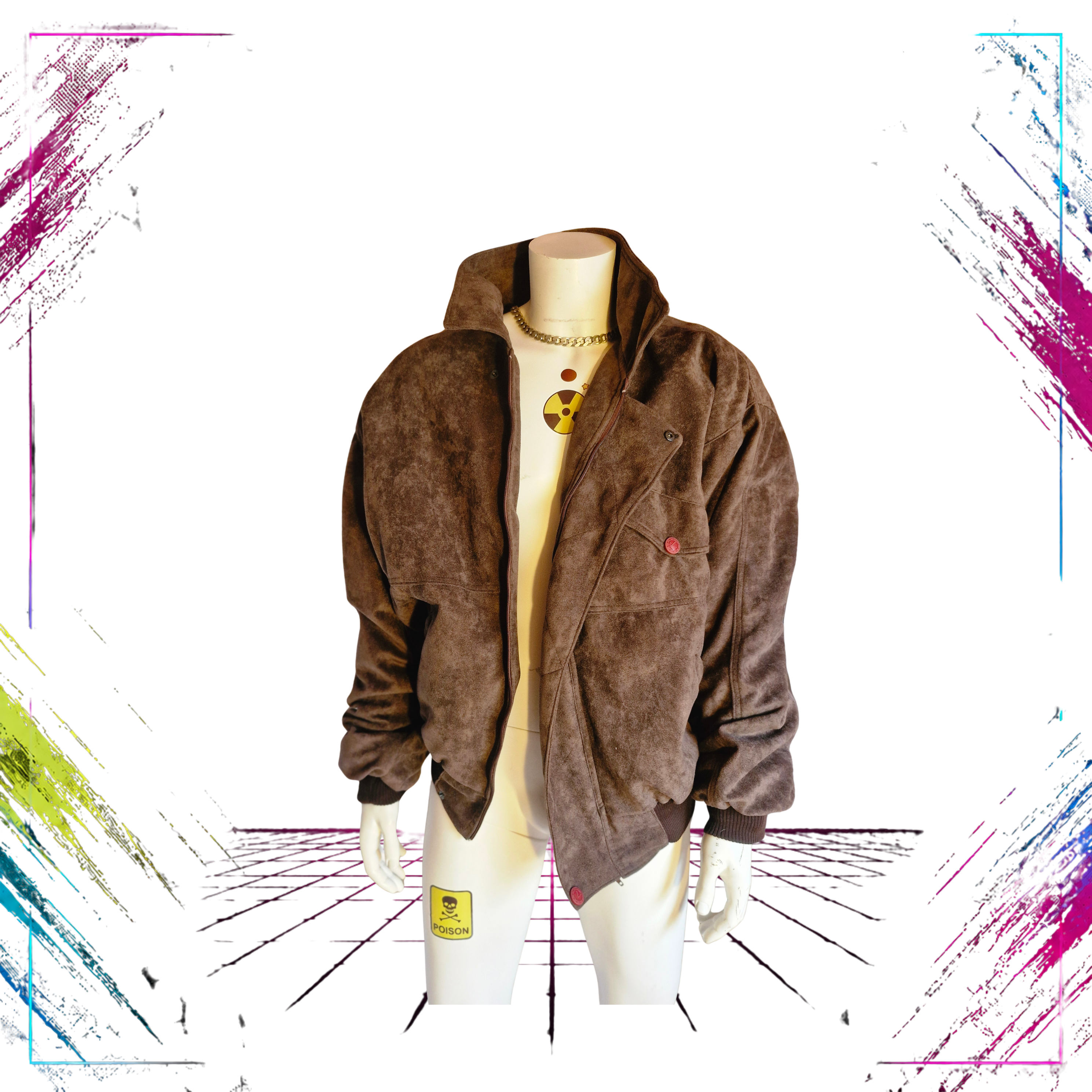 Collection V Made in Italy Vintage Suede Bomber Jacket 70s-90s front open -theplugofvintage