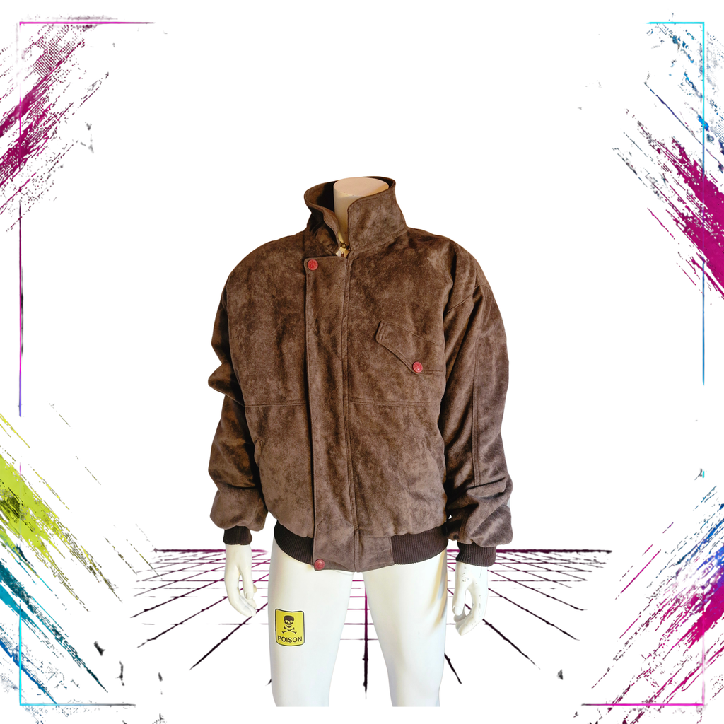 Collection V Made in Italy Vintage Suede Bomber Jacket 70s-90s front shut -theplugofvintage