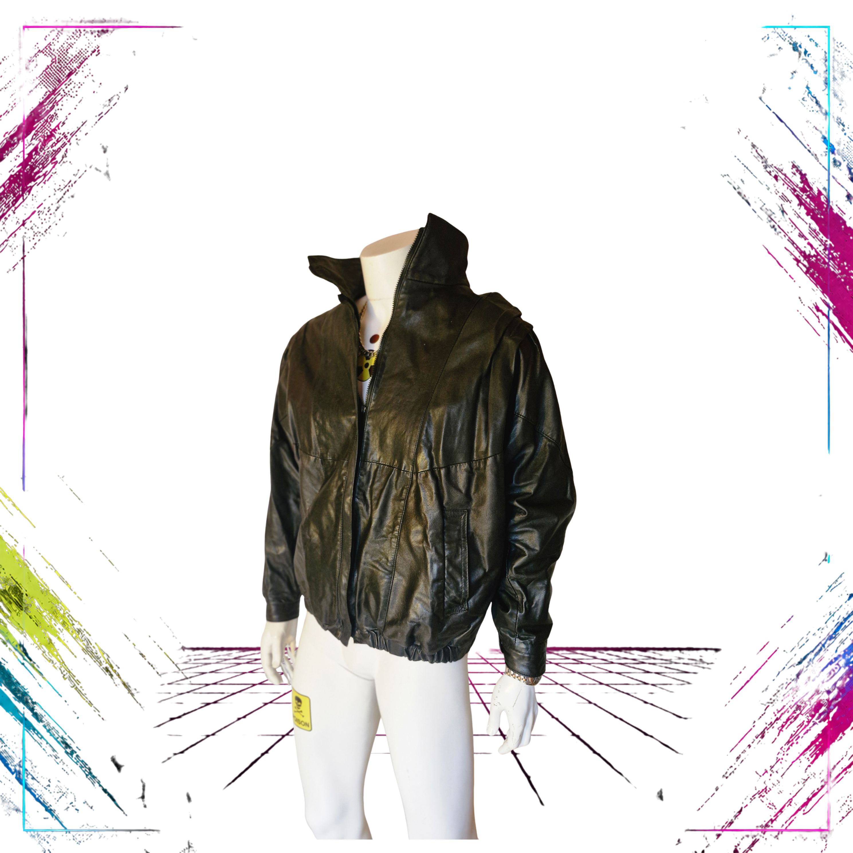 Halonen Vintage Genuine Leather Jacket 70s-90s  Finnish Design, Made in Czechoslovaki front halfshut -theplugofvintage