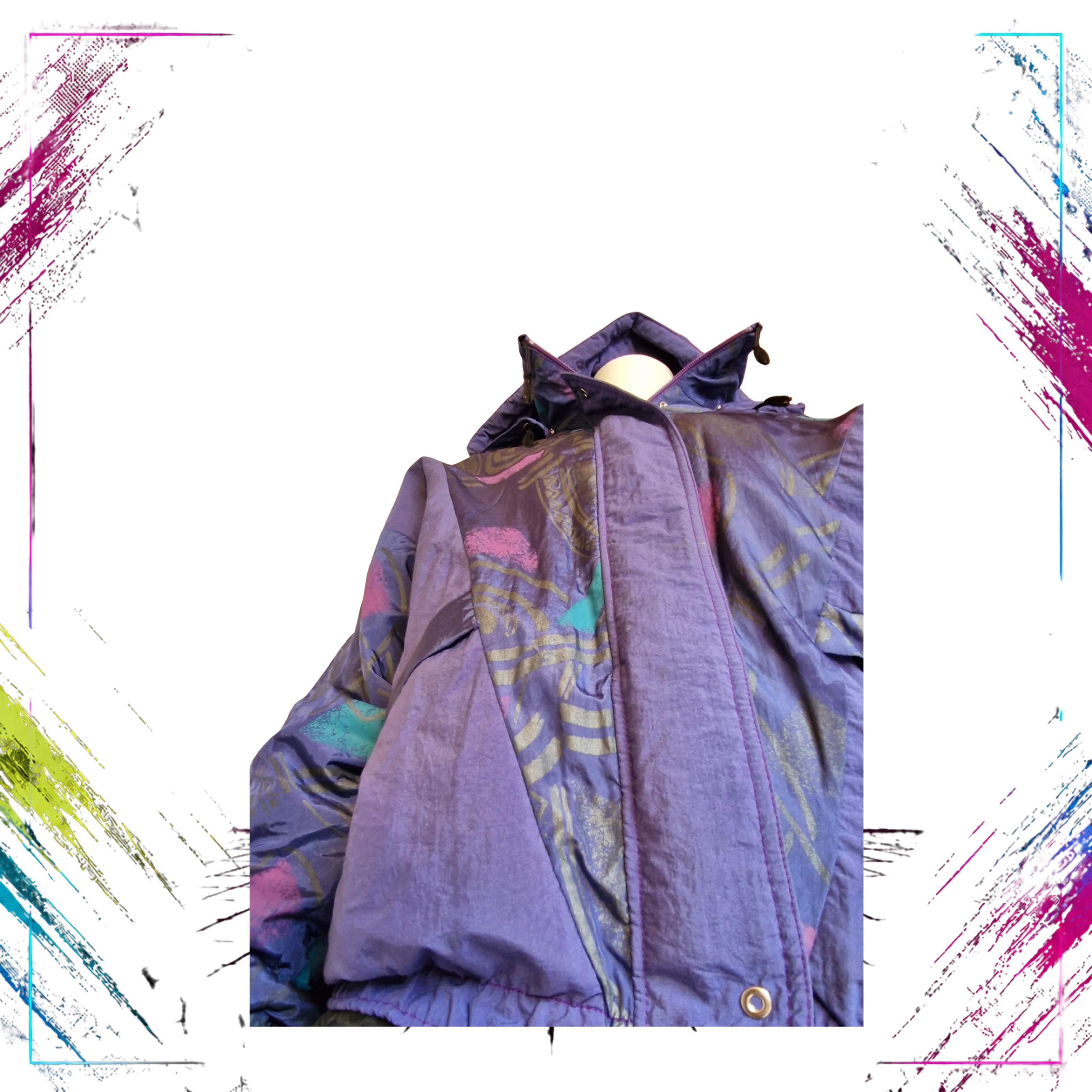 Noven Vintage Winter Jacket  Finnish Retro Design 80s–90s pattern front -theplugofvintage