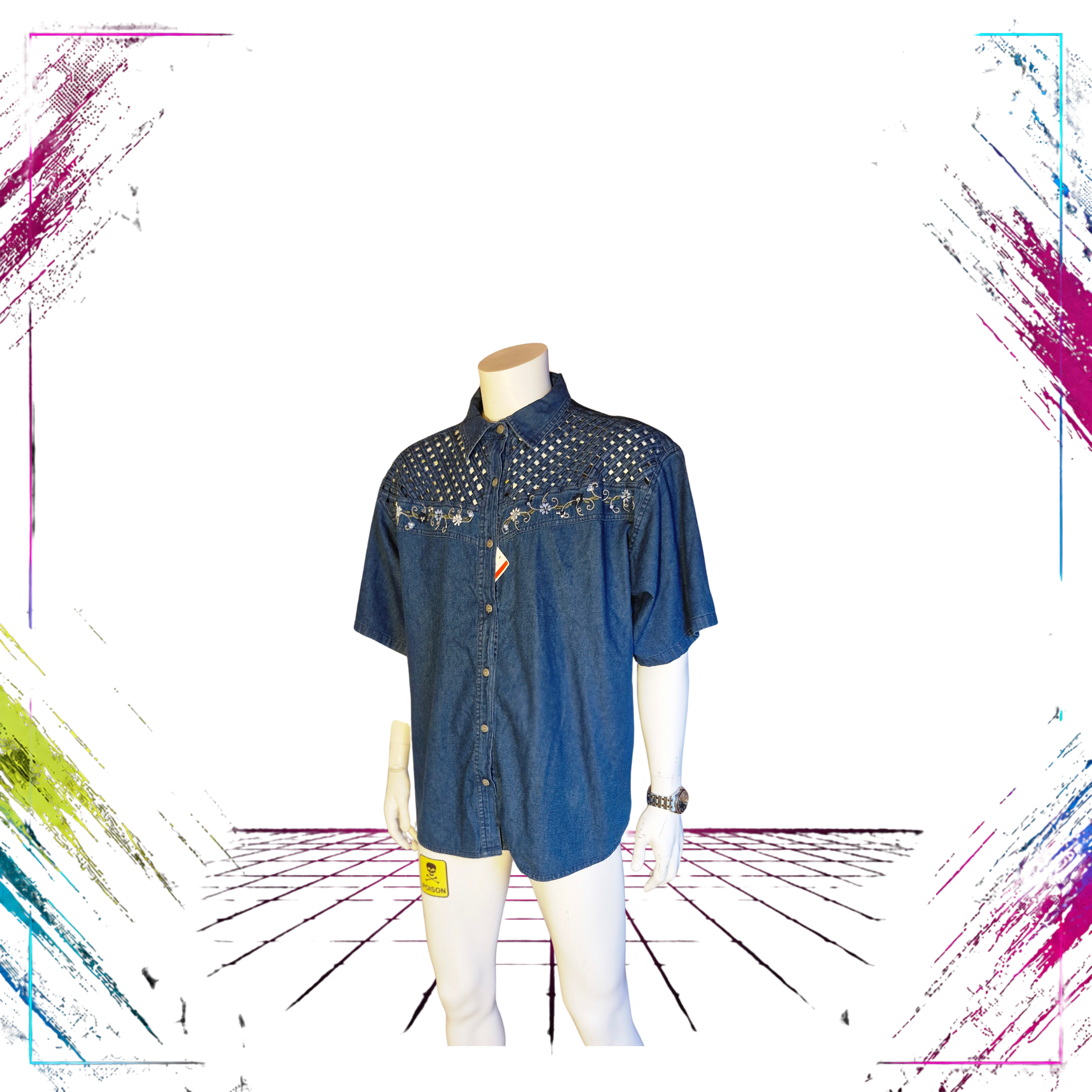 Finnish vintage Salonie Embroidered Denim Shirt front -theplugofvintage