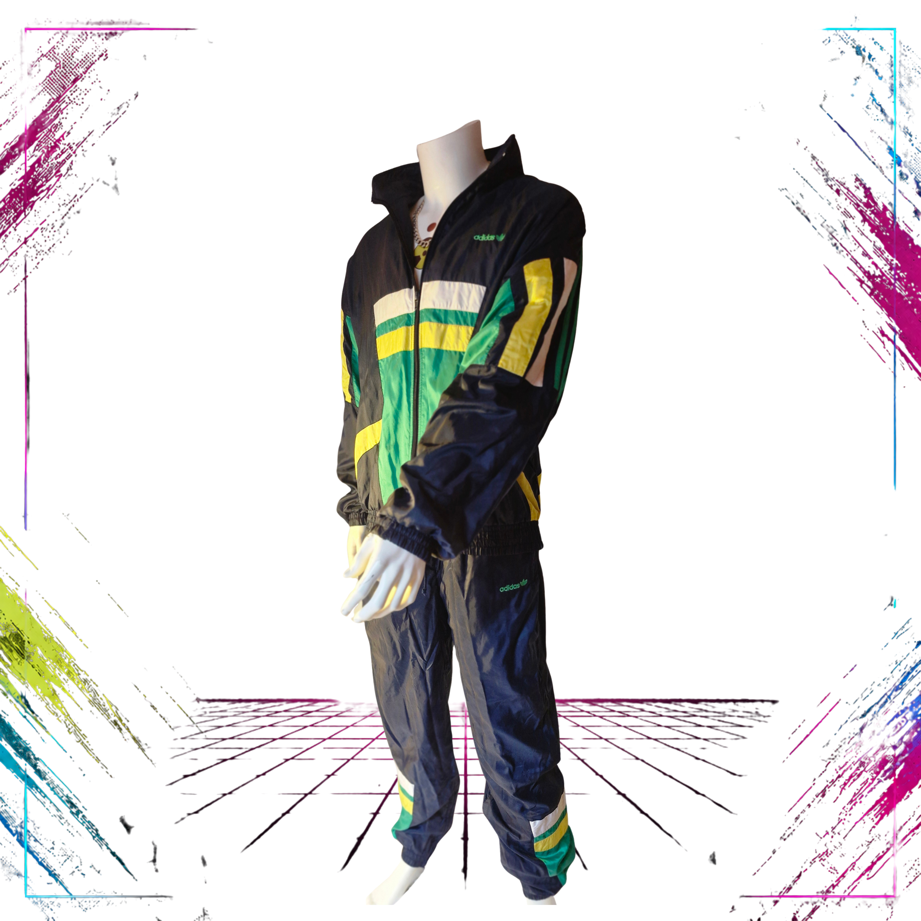 Adidas ULTRARARE 80s-90s Windbreaker Set ftont details -theplugofvintage