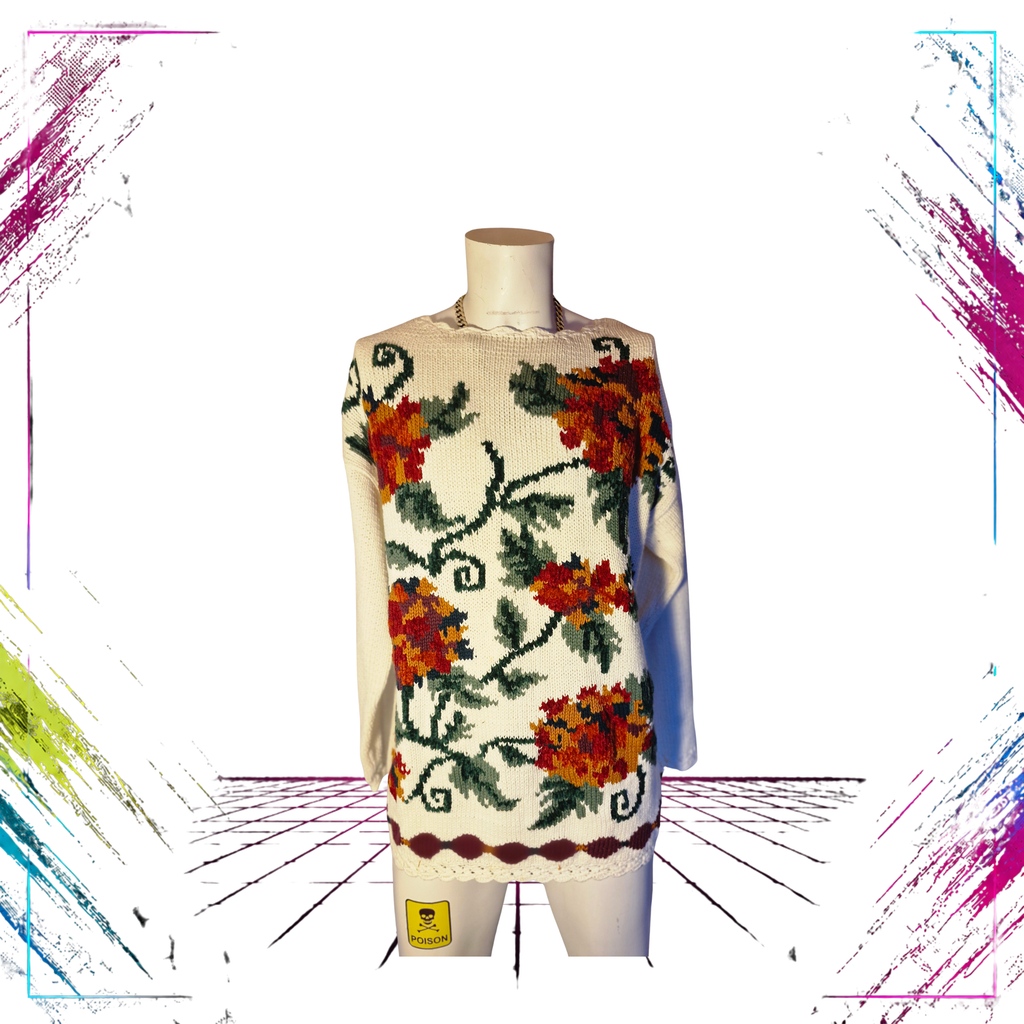 Jardin Vintage Handknitted Rose Wool Shirt front -theplugofvintage