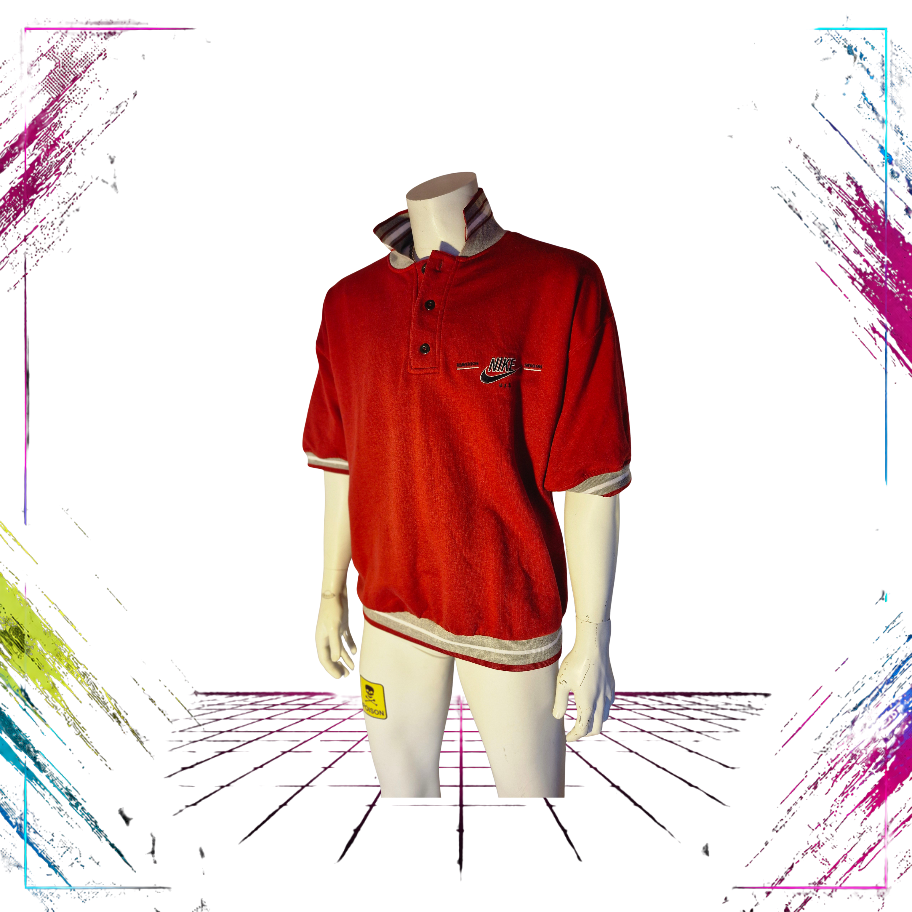 Nike Beaverton, Oregon Vintage Polo Shirt 80s-90s  USA Era GREYTAG  right front -theplugofvintage