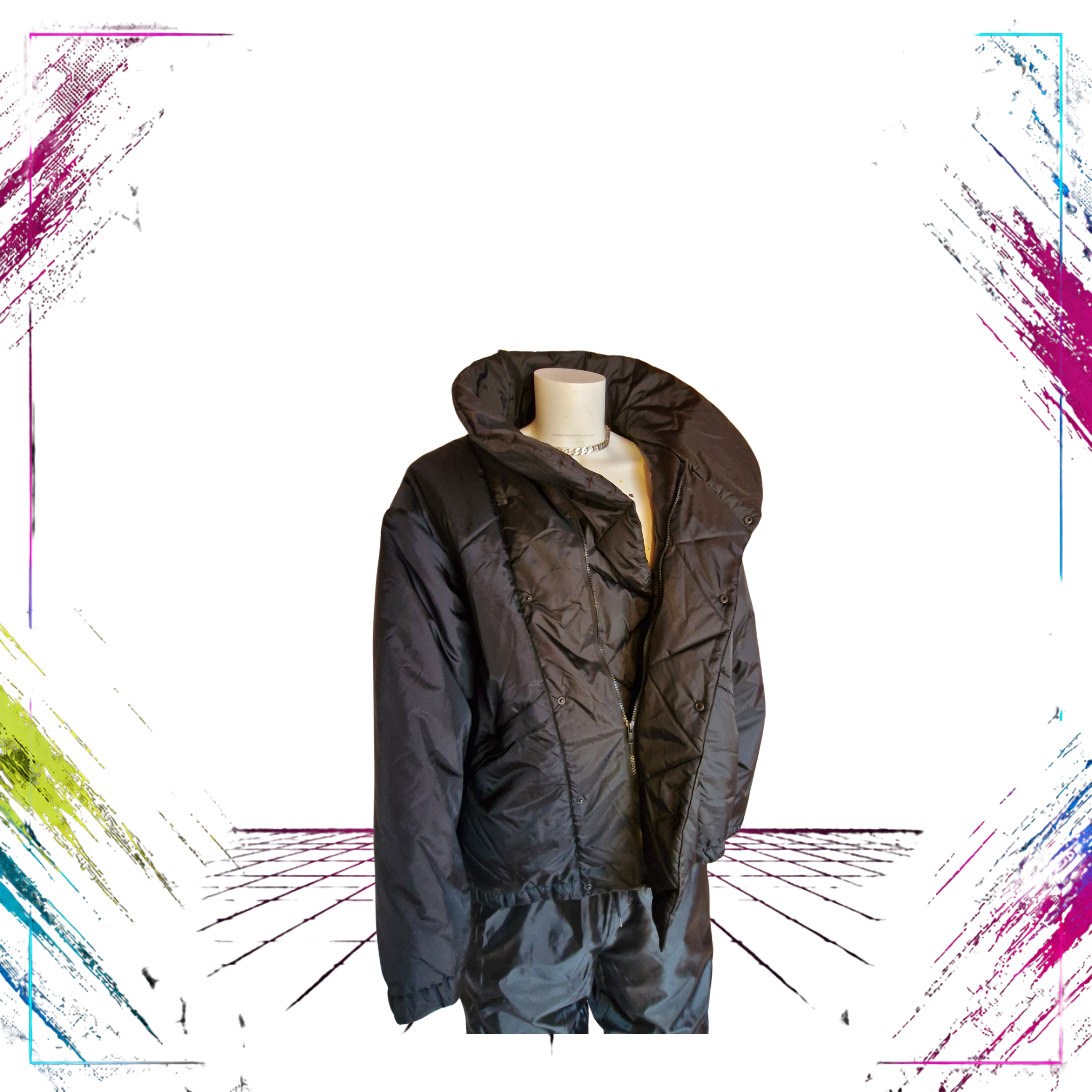 Notice Vintage Black Winter Jacket  Finnish Retro 90s front side -theplugofvintage