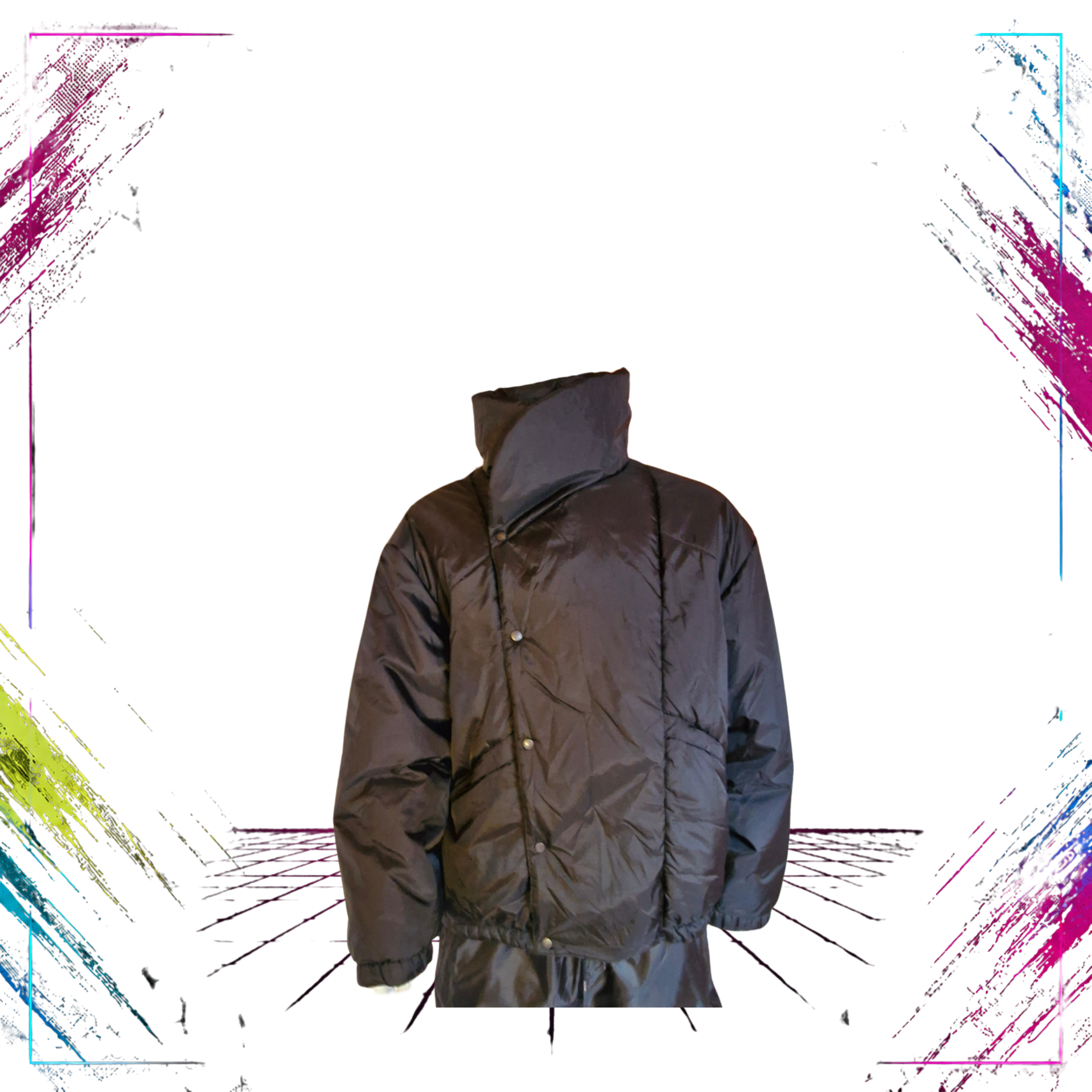 Notice Vintage Black Winter Jacket  Finnish Retro 90s front closed -theplugofvintage