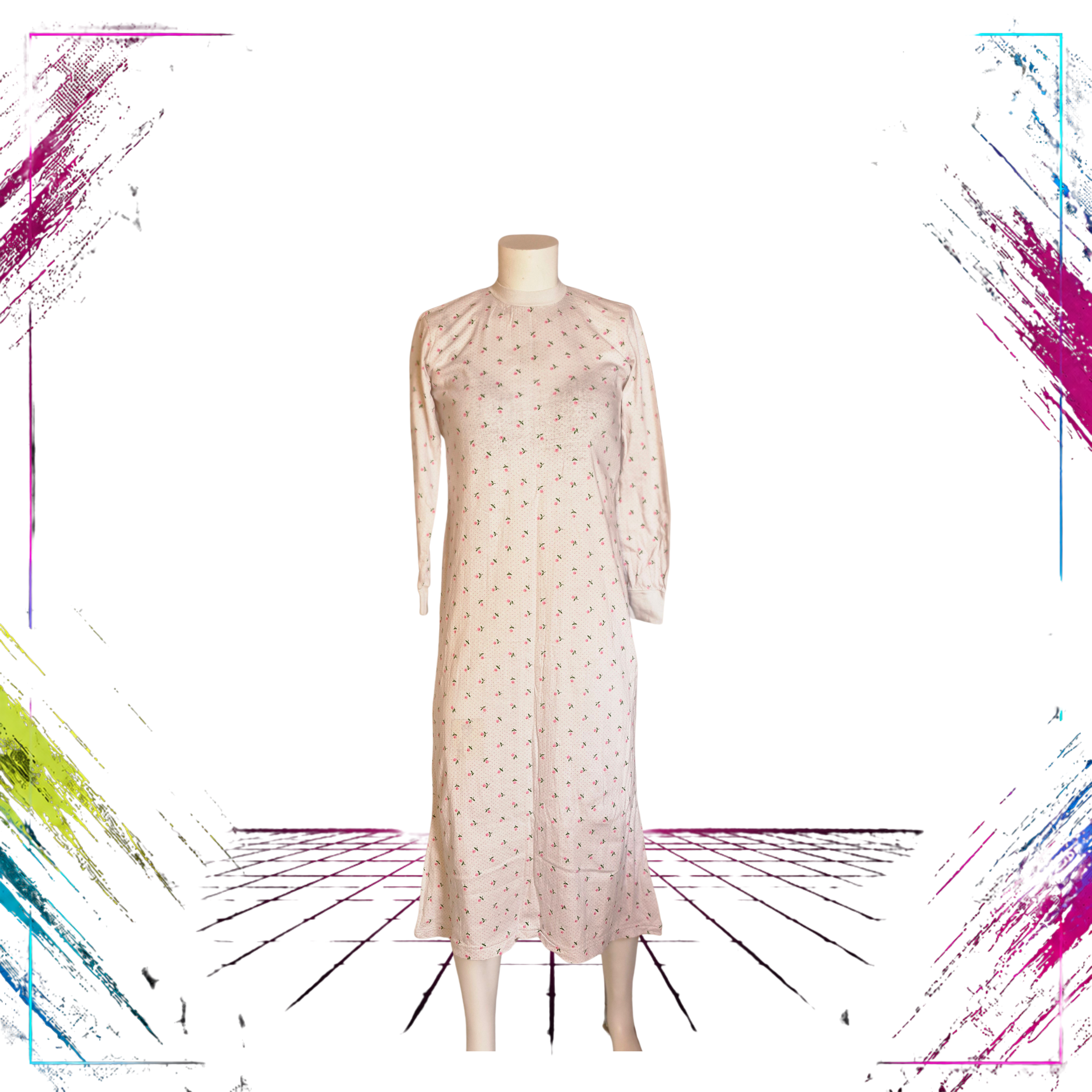 Vintage Floral Cotton Lounge Dress  Finnish Market, Late 80s–90s front -theplugofvintage