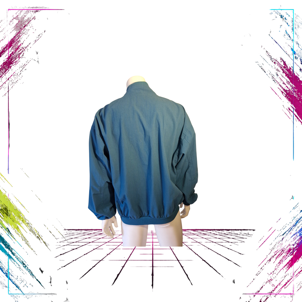 1991 Nike Air Jordan Flight heavyweight bomber jacket — back view, deep teal — ThePlugOfVintage