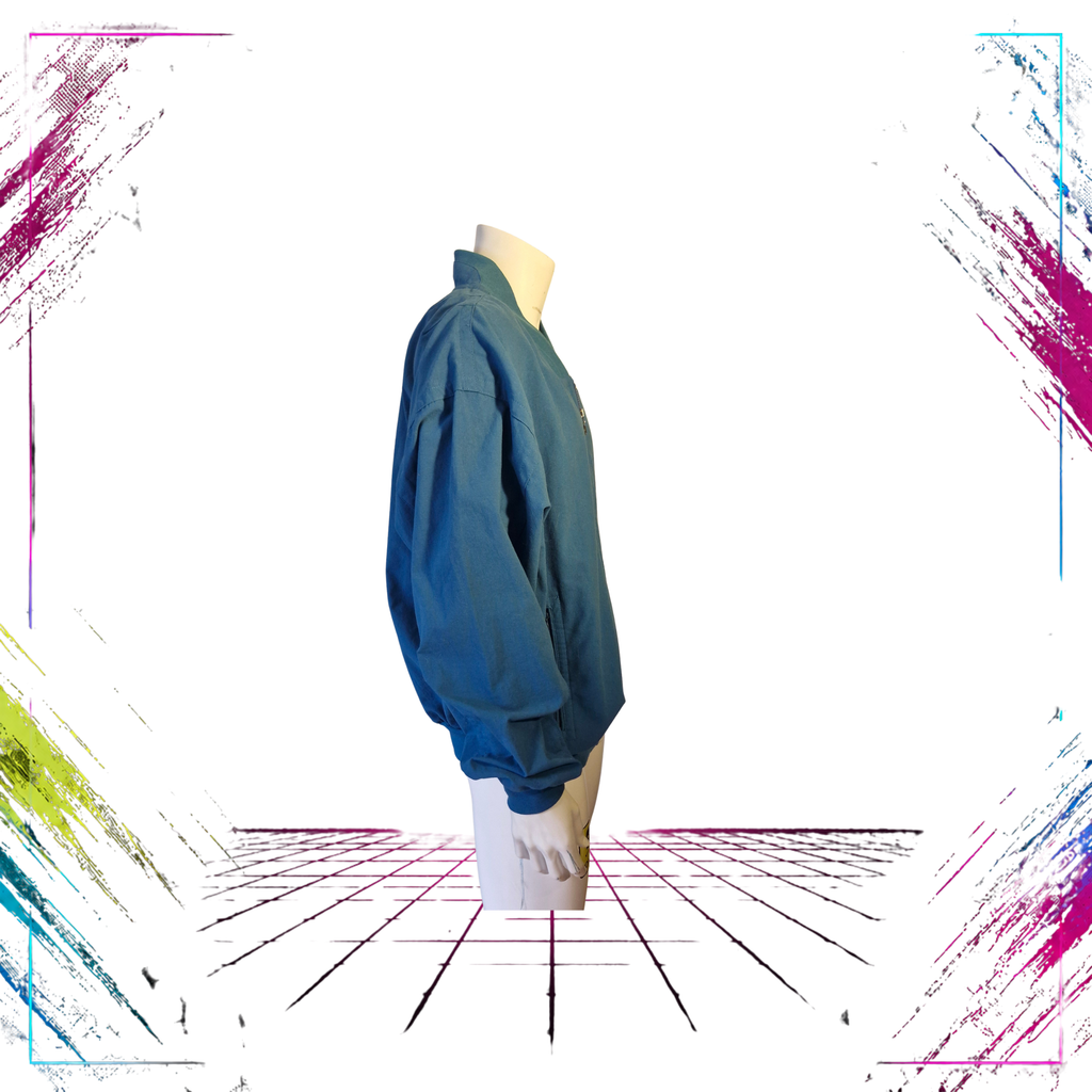 1991 Nike Air Jordan Flight heavyweight bomber jacket — side view, deep teal — ThePlugOfVintage
