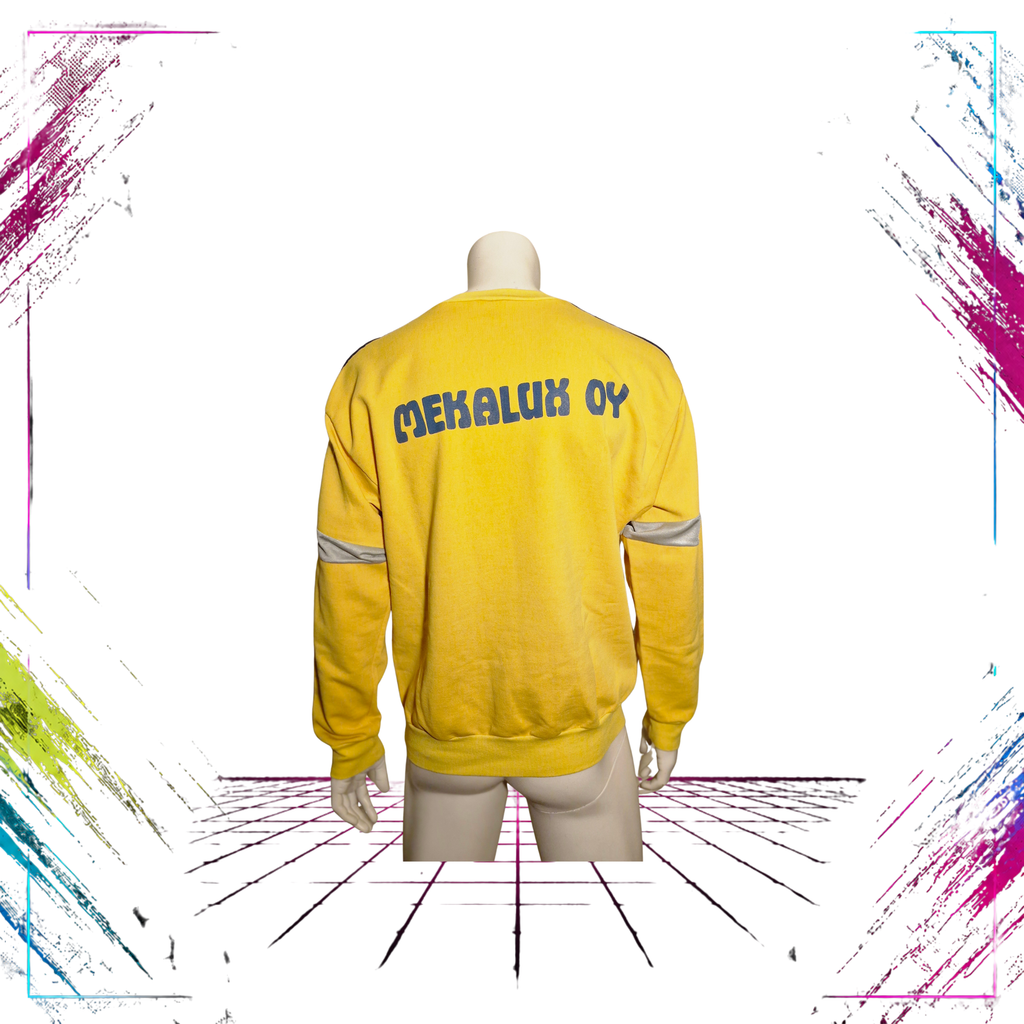 Late 80s Adidas Mekalux OY industrial crewneck — back view with MEKALUX OY print — ThePlugOfVintage