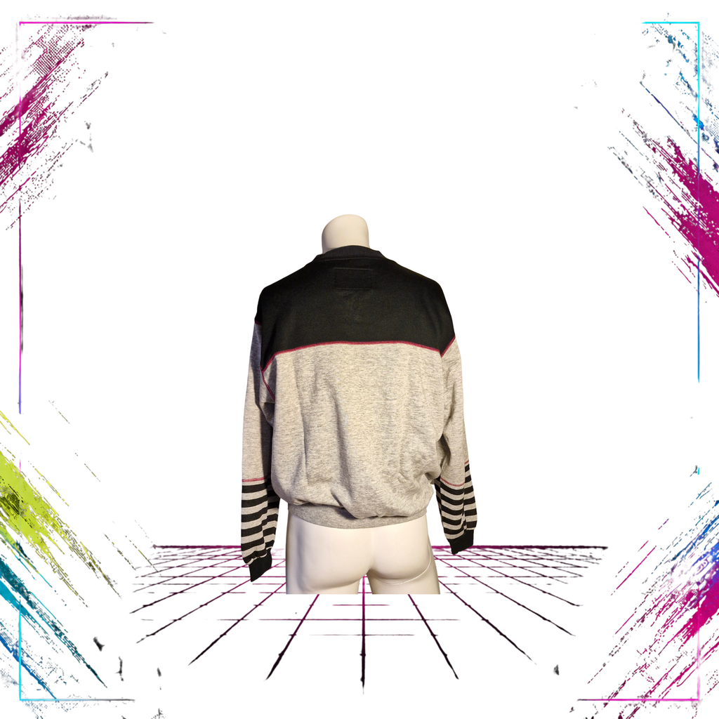 Late 80s Diadora For My Sport Activities striped sleeve sweatshirt — back view — ThePlugOfVintage