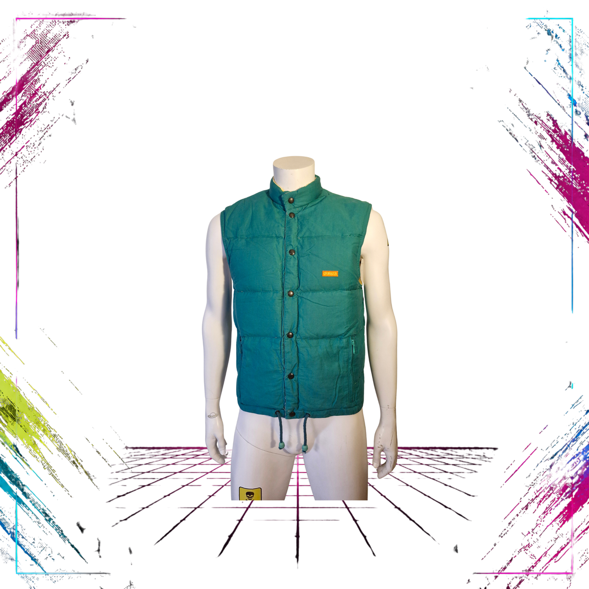 Late 80s Gigi Rizzi reversible puffer vest — dark green side front view — ThePlugOfVintage