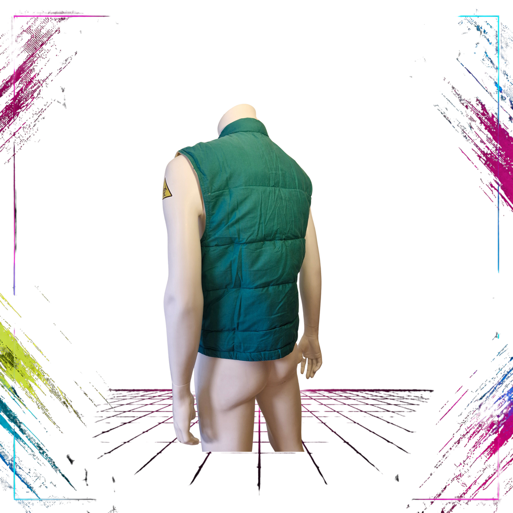 Late 80s Gigi Rizzi reversible puffer vest — dark green side back view — ThePlugOfVintage