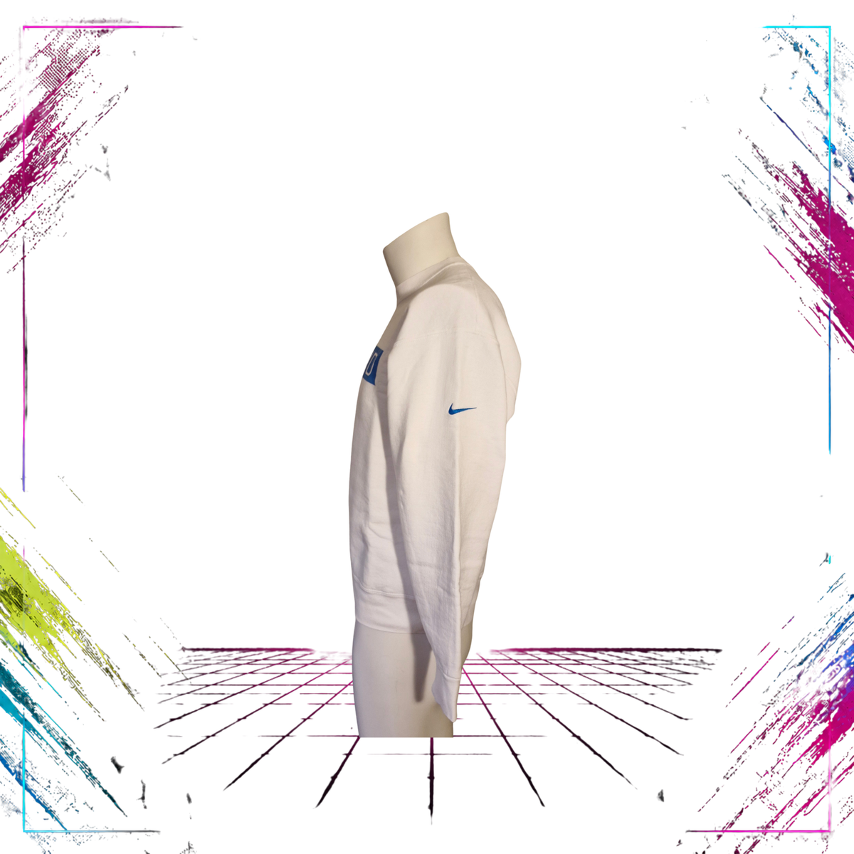 Mid 90s Nike White Tag Finland National Team crewneck — left sleeve Swoosh embroidery detail — ThePlugOfVintage