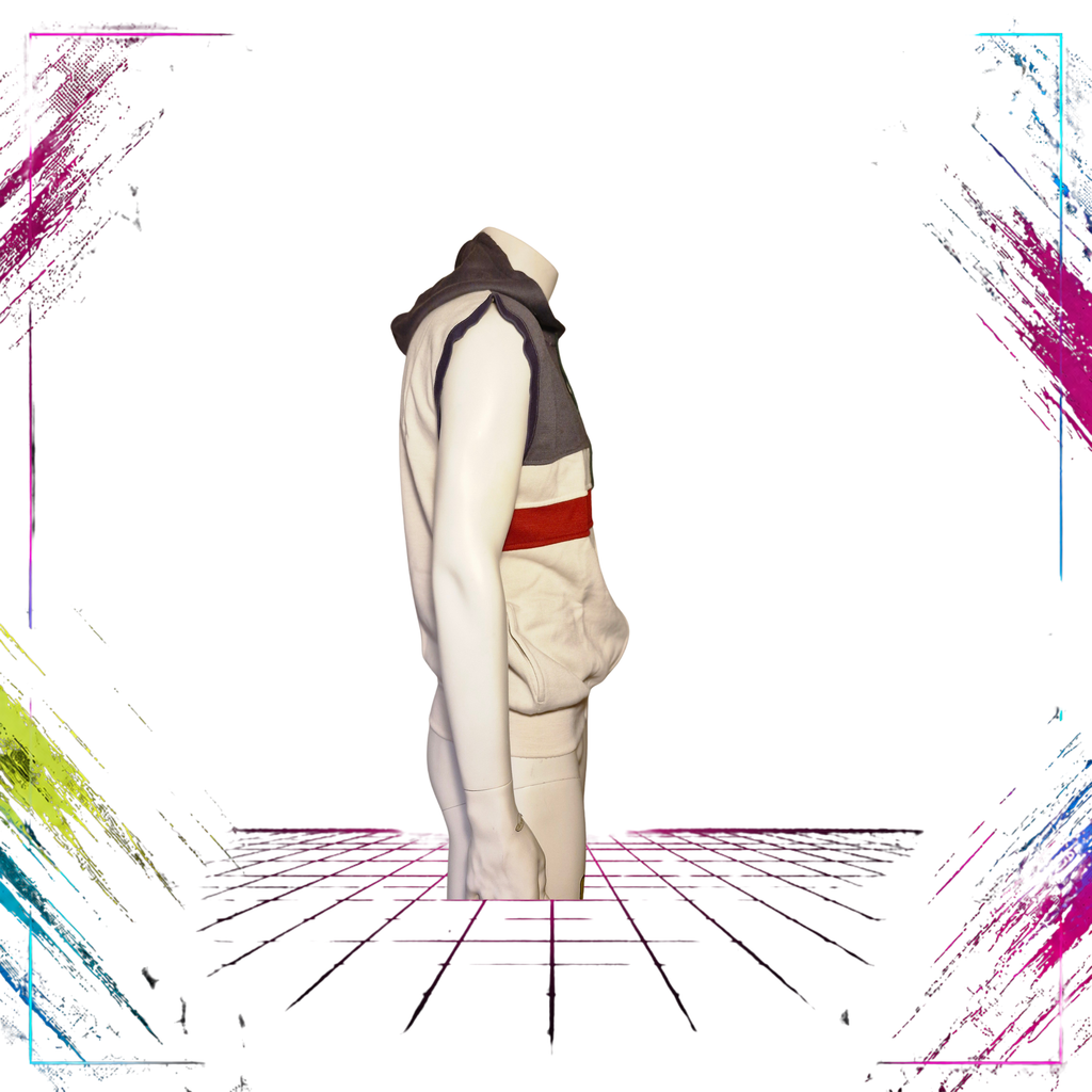 Early 80s Nike Red Swoosh sleeveless hoodie vest — side view — ThePlugOfVintage