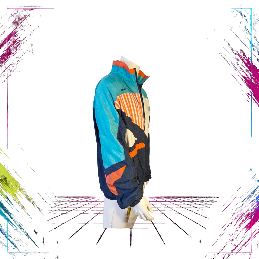 Early 90s Umbro Sultrade colour block windbreaker — side detail, hazard stripes — ThePlugOfVintage